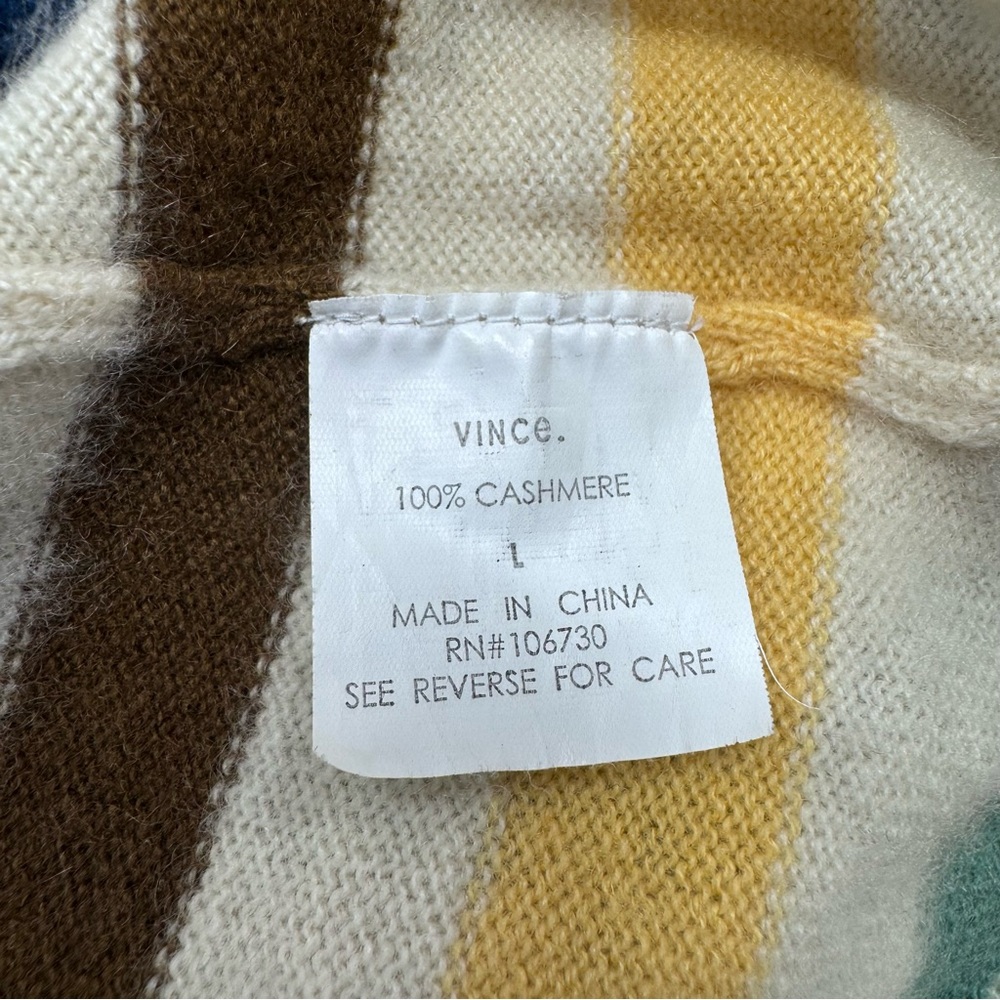Vince Mixed Striped Cashmere Sweater Crewneck Size L Cozy Preppy - Picture 12 of 13